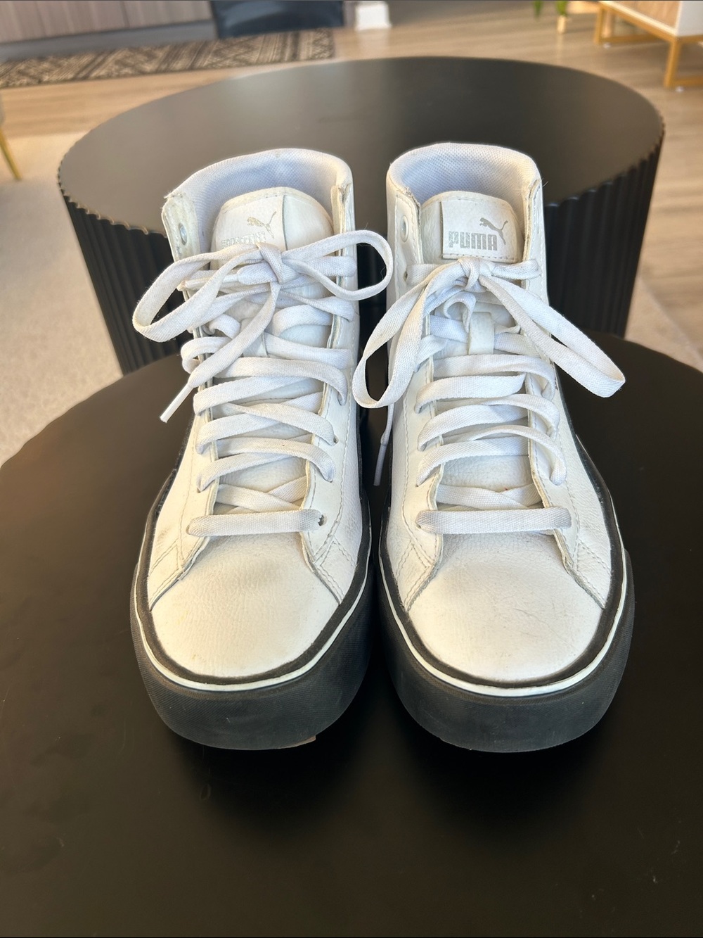 Puma White High-Top Sneakers with Black Midsole Trim